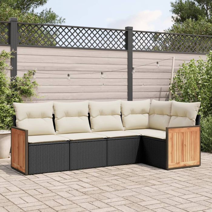 Set mobilier de grădină cu perne, 5 piese, negru, poliratan WALTI