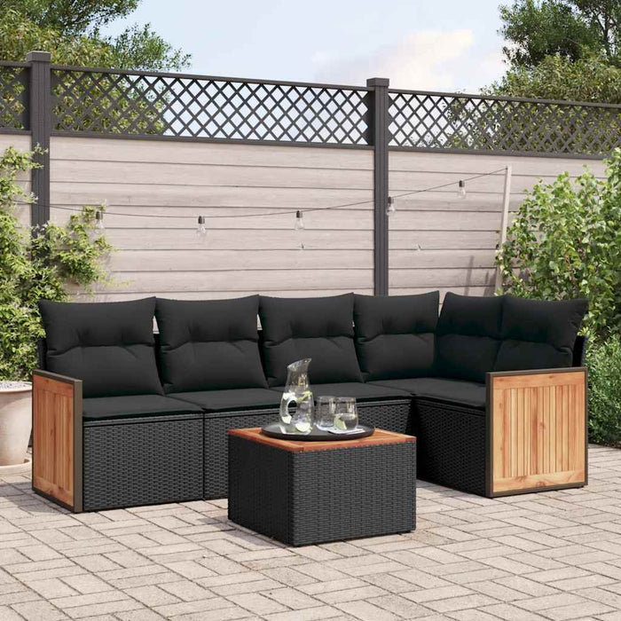 Set mobilier de grădină cu perne, 6 piese, negru, poliratan - WALTI WALTI