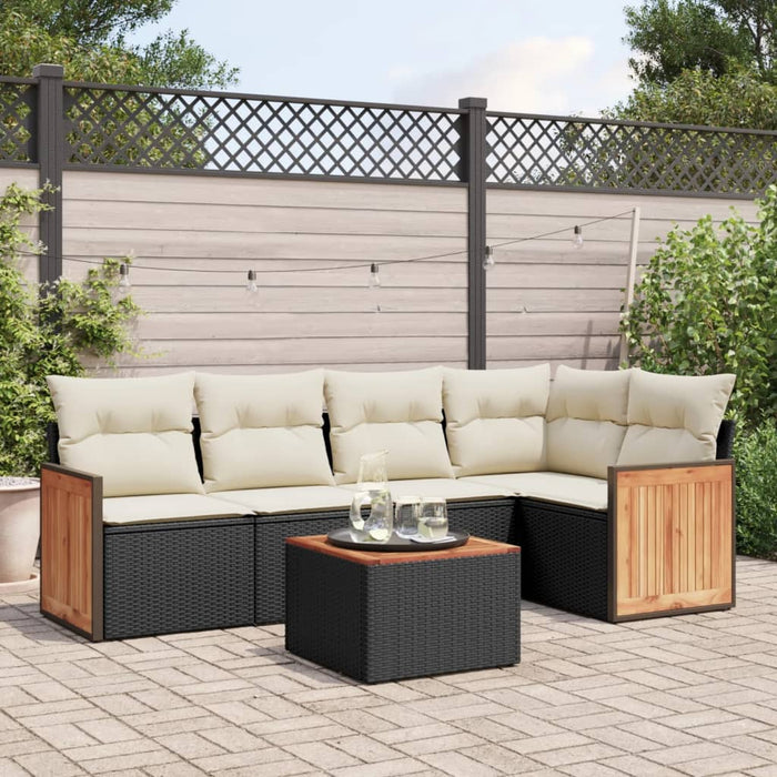 Set mobilier de grădină cu perne, 6 piese, negru, poliratan WALTI