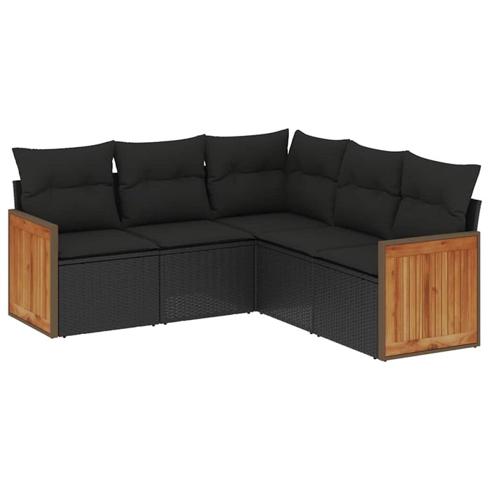 Set mobilier de grădină cu perne, 5 piese, negru, poliratan WALTI