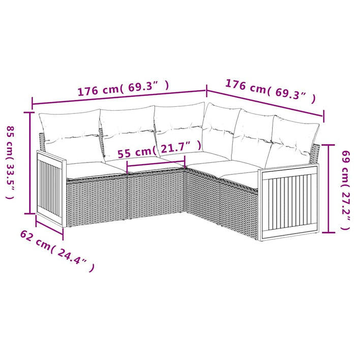Set mobilier de grădină cu perne, 5 piese, negru, poliratan WALTI