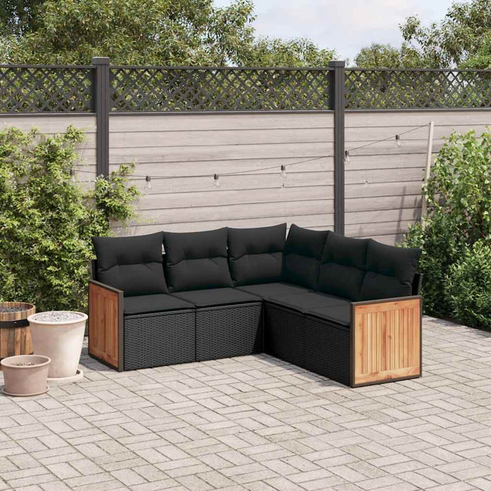 Set mobilier de grădină cu perne, 5 piese, negru, poliratan WALTI