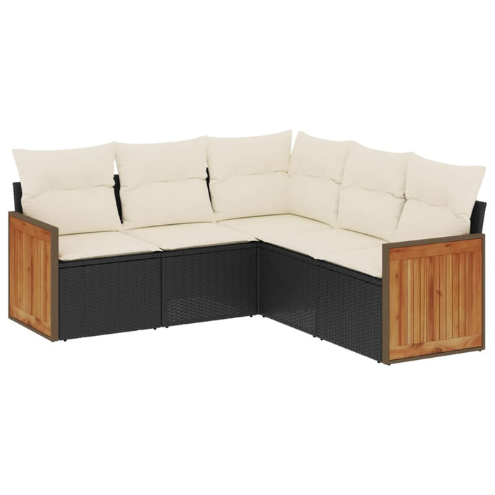 Set mobilier de grădină cu perne, 5 piese, negru, poliratan WALTI