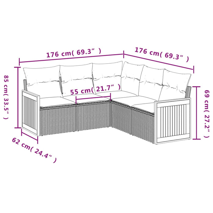 Set mobilier de grădină cu perne, 5 piese, negru, poliratan WALTI