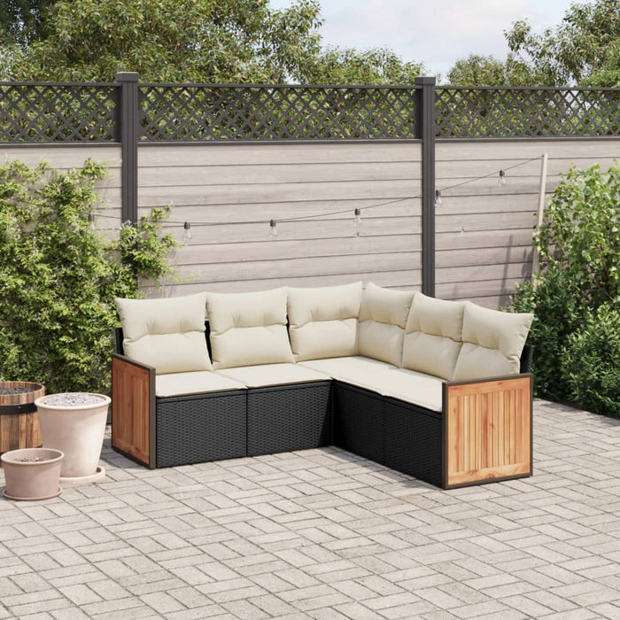 Set mobilier de grădină cu perne, 5 piese, negru, poliratan WALTI