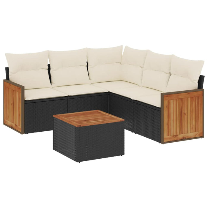 Set mobilier de grădină cu perne, 6 piese, negru, poliratan WALTI