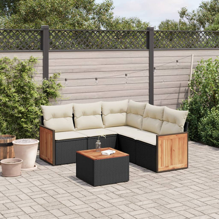 Set mobilier de grădină cu perne, 6 piese, negru, poliratan WALTI