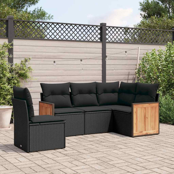 Set mobilier de grădină cu perne, 5 piese, negru, poliratan - WALTI WALTI