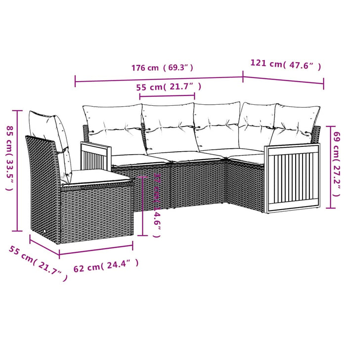 Set mobilier de grădină cu perne, 5 piese, negru, poliratan - WALTI WALTI