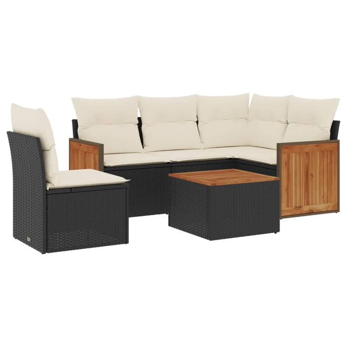Set mobilier de grădină cu perne, 6 piese, negru, poliratan WALTI