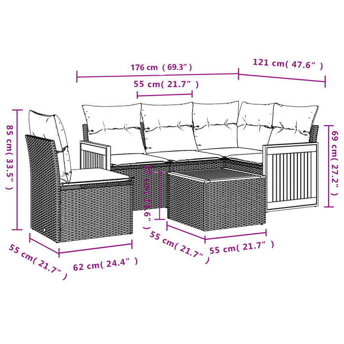 Set mobilier de grădină cu perne, 6 piese, negru, poliratan WALTI