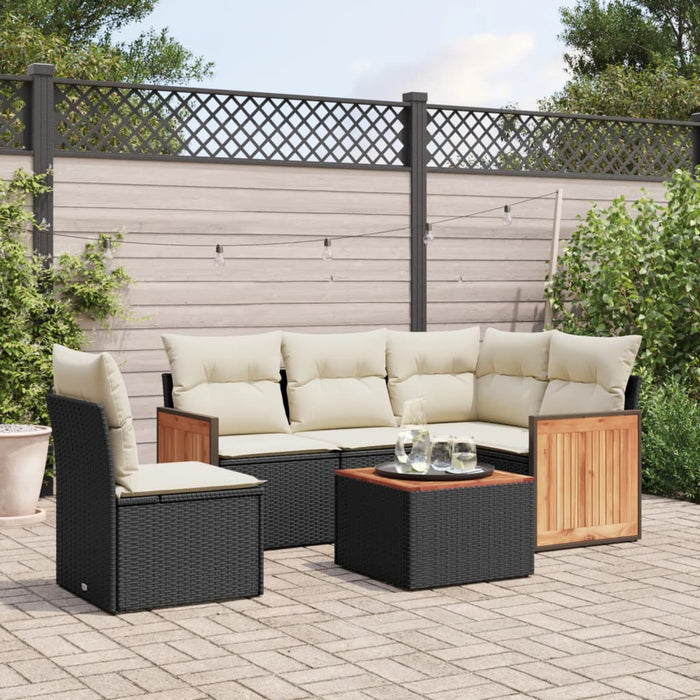 Set mobilier de grădină cu perne, 6 piese, negru, poliratan WALTI