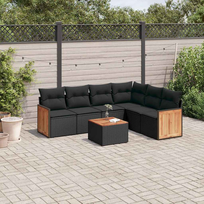 Set canapele de grădină cu perne, 7 piese, negru, poliratan - WALTI WALTI