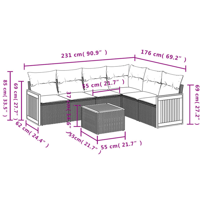 Set canapele de grădină cu perne, 7 piese, negru, poliratan - WALTI WALTI