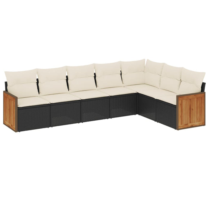 Set canapele de grădină cu perne, 7 piese, negru, poliratan WALTI