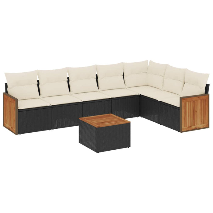 Set mobilier de grădină cu perne, 8 piese, negru, poliratan WALTI