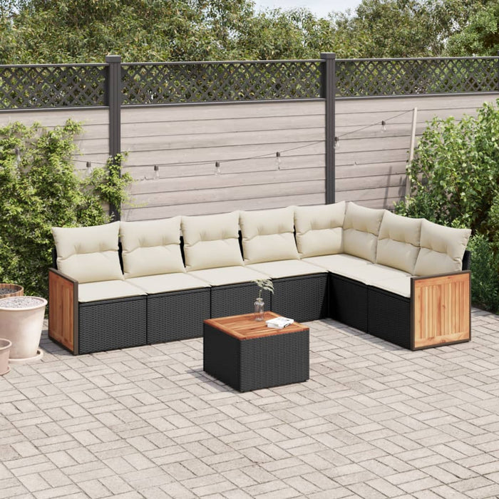Set mobilier de grădină cu perne, 8 piese, negru, poliratan WALTI