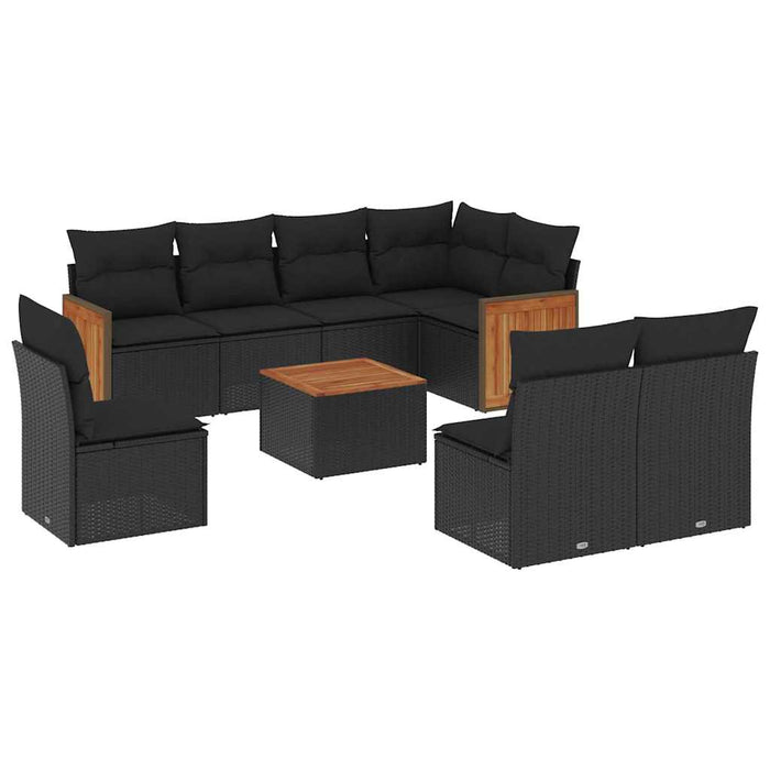 Set mobilier de grădină cu perne, 9 piese, negru, poliratan - WALTI WALTI