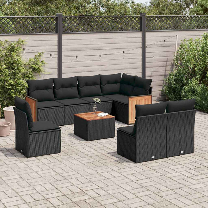 Set mobilier de grădină cu perne, 9 piese, negru, poliratan - WALTI WALTI