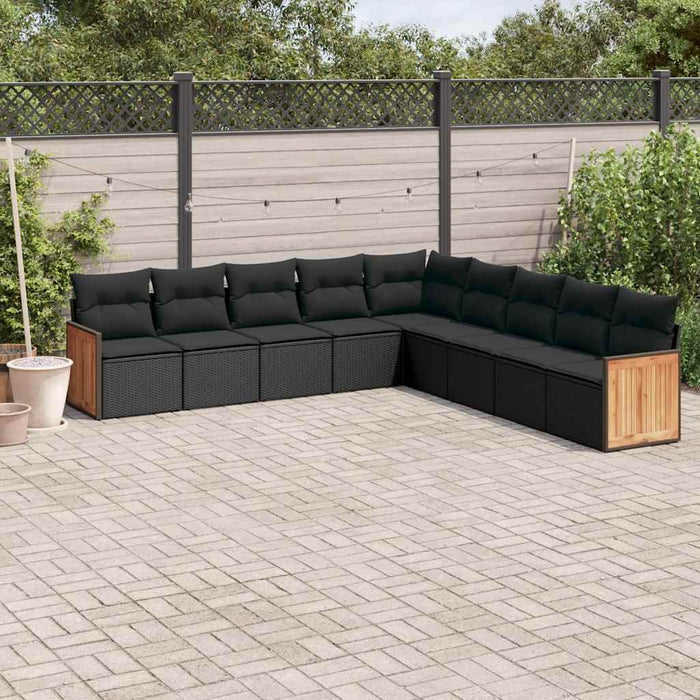 Set mobilier de grădină cu perne, 9 piese, negru, poliratan - WALTI WALTI
