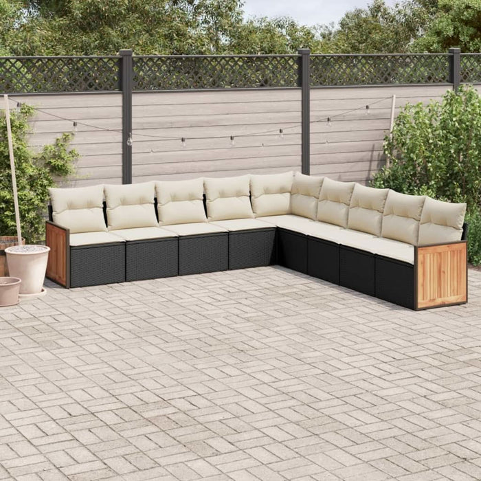 Set mobilier de grădină cu perne, 9 piese, negru, poliratan - WALTI WALTI