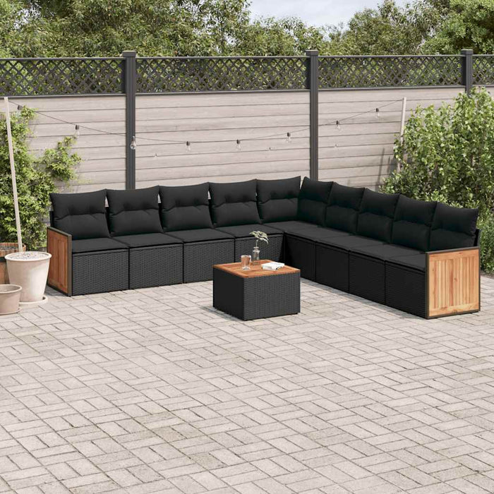 Set canapele de grădină cu perne, 10 piese, negru, poliratan - WALTI WALTI