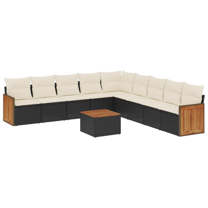 Set canapele de grădină cu perne, 10 piese, negru, poliratan WALTI