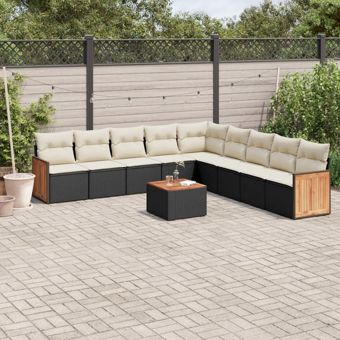 Set canapele de grădină cu perne, 10 piese, negru, poliratan WALTI