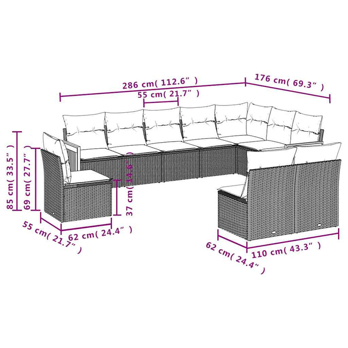 Set canapele de grădină cu perne, 10 piese, negru, poliratan - WALTI WALTI
