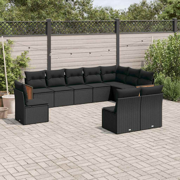 Set canapele de grădină cu perne, 10 piese, negru, poliratan - WALTI WALTI