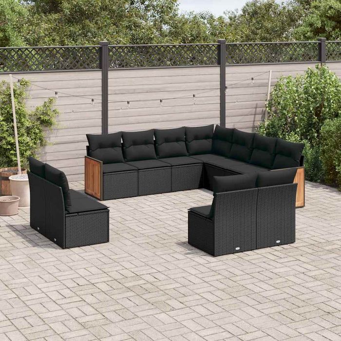 Set canapele de grădină cu perne, 11 piese, negru, poliratan - WALTI WALTI