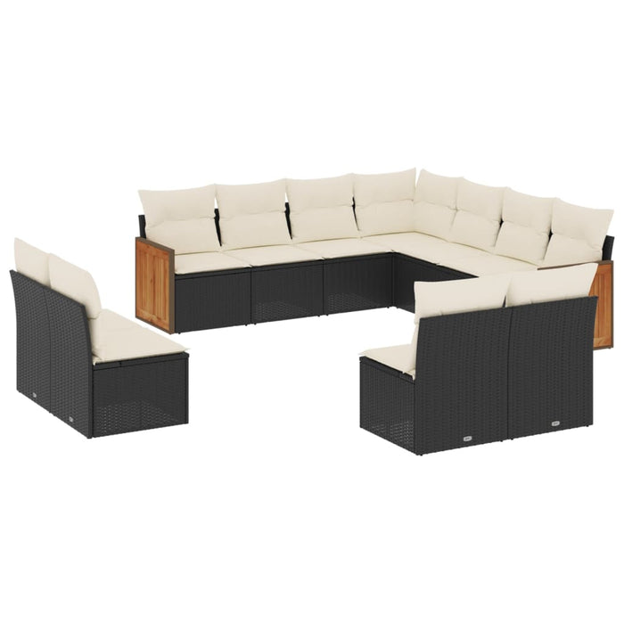 Set canapele de grădină cu perne, 11 piese, negru, poliratan WALTI