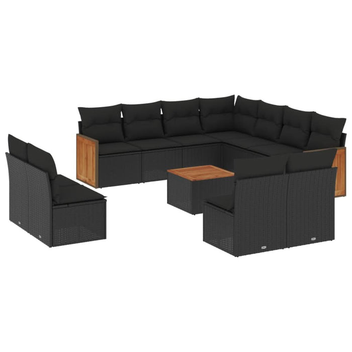 Set canapele de grădină, 12 piese, cu perne, negru, poliratan - WALTI WALTI