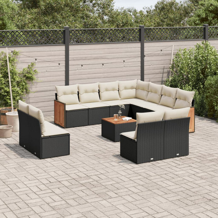 Set canapele de grădină, 12 piese, cu perne, negru, poliratan WALTI