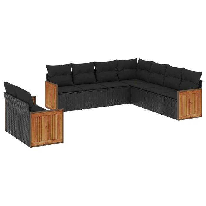 Set mobilier de grădină cu perne, 9 piese, negru, poliratan - WALTI WALTI