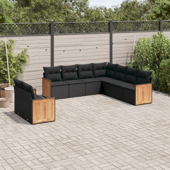 Set mobilier de grădină cu perne, 9 piese, negru, poliratan - WALTI WALTI