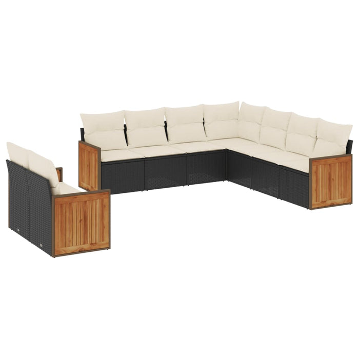 Set mobilier de grădină cu perne, 9 piese, negru, poliratan WALTI