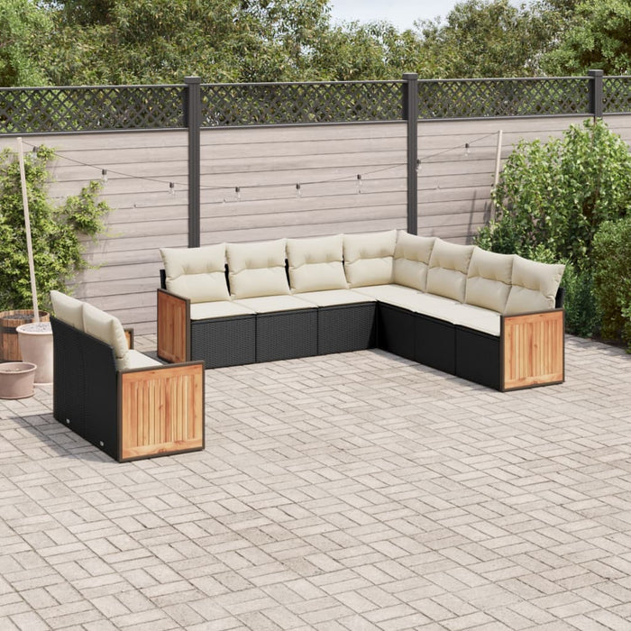 Set mobilier de grădină cu perne, 9 piese, negru, poliratan WALTI