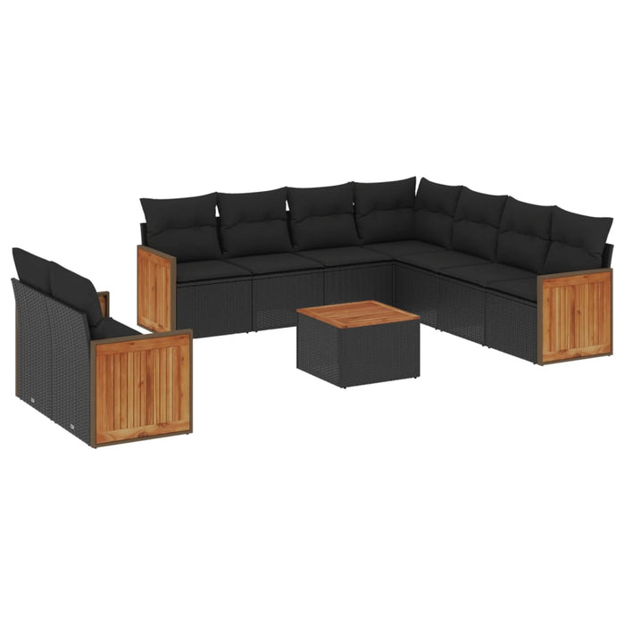 Set canapele de grădină cu perne, 10 piese, negru, poliratan - WALTI WALTI
