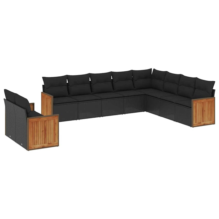 Set canapele de grădină cu perne, 10 piese, negru, poliratan WALTI