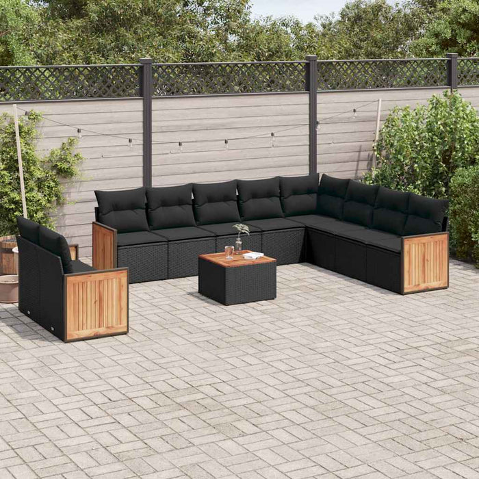 Set canapele de grădină cu perne, 11 piese, negru, poliratan - WALTI WALTI