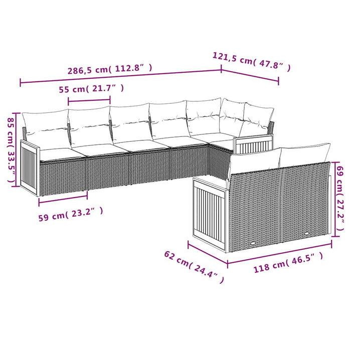 Set mobilier de grădină cu perne, 8 piese, negru, poliratan - WALTI WALTI