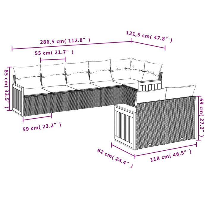 Set mobilier de grădină cu perne, 8 piese, negru, poliratan - WALTI WALTI