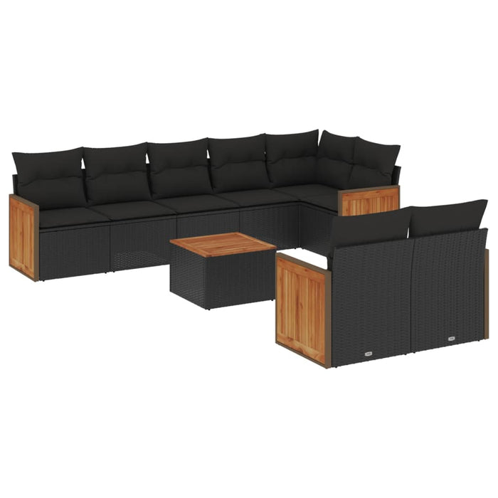 Set mobilier de grădină cu perne, 9 piese, negru, poliratan - WALTI WALTI