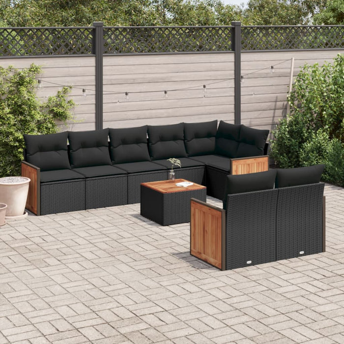 Set mobilier de grădină cu perne, 9 piese, negru, poliratan - WALTI WALTI