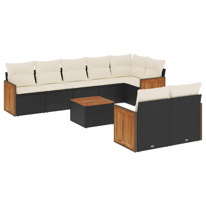 Set mobilier de grădină cu perne, 9 piese, negru, poliratan - WALTI WALTI
