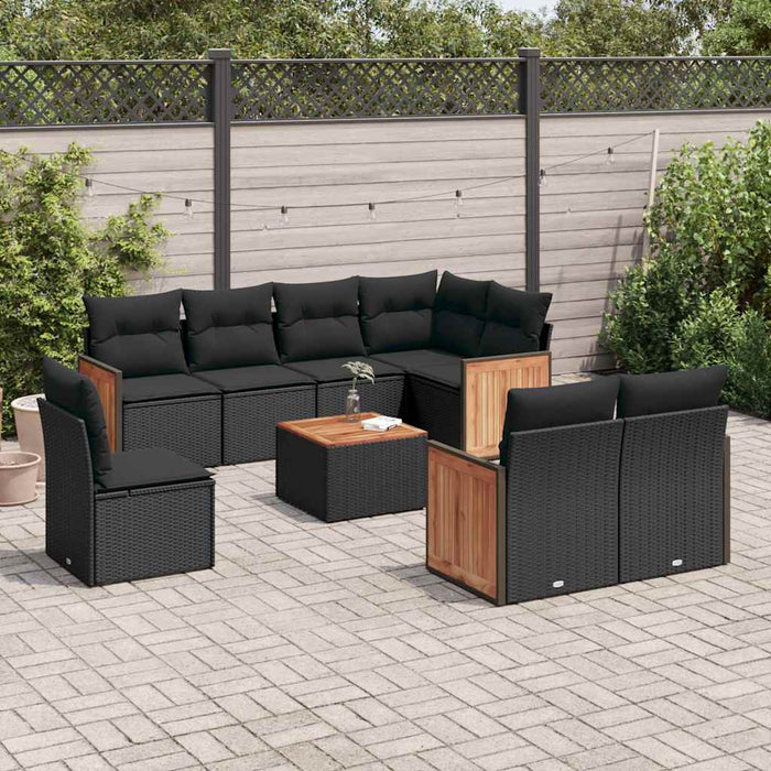 Set mobilier de grădină cu perne, 9 piese, negru, poliratan - WALTI WALTI