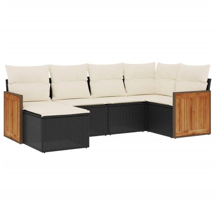 Set mobilier de grădină cu perne, 6 piese, negru, poliratan WALTI
