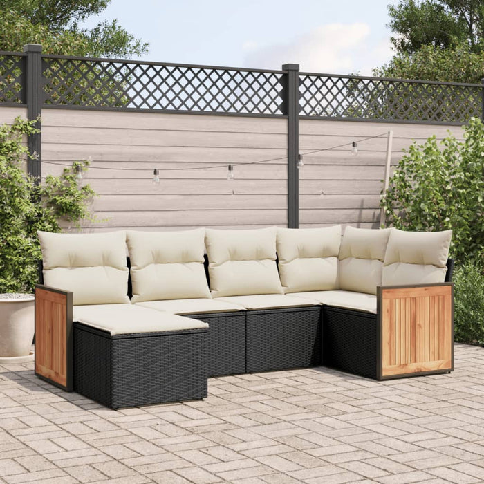 Set mobilier de grădină cu perne, 6 piese, negru, poliratan WALTI