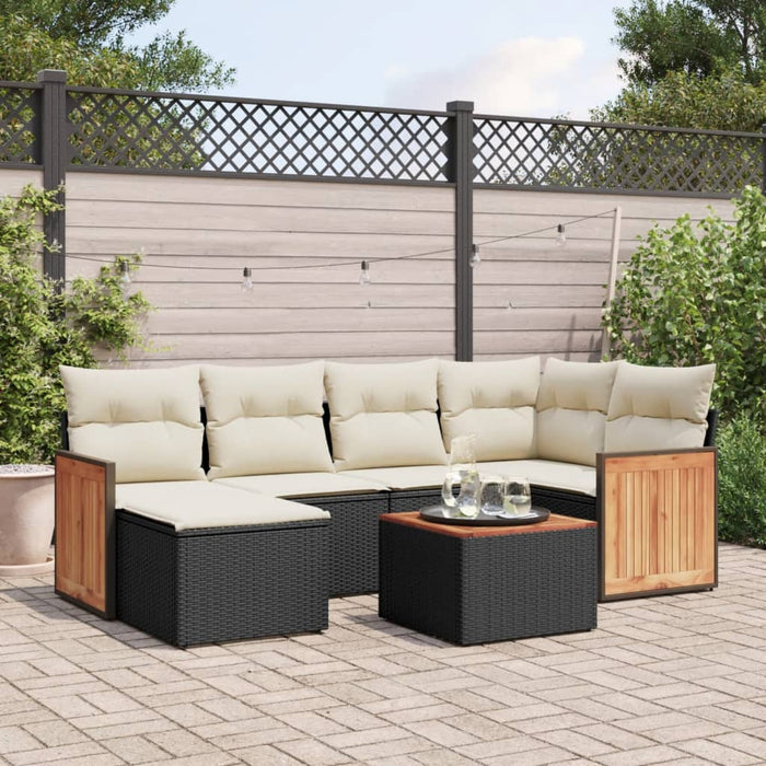 Set canapele de grădină cu perne, 7 piese, negru, poliratan WALTI